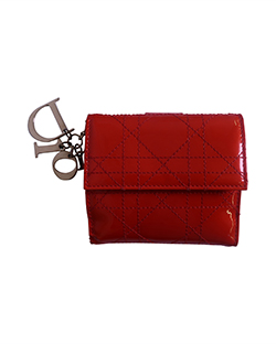 Christian Dior Lady Dior Stitched Cannage Wallet,Patent,Red,S,DB,02-LU-006